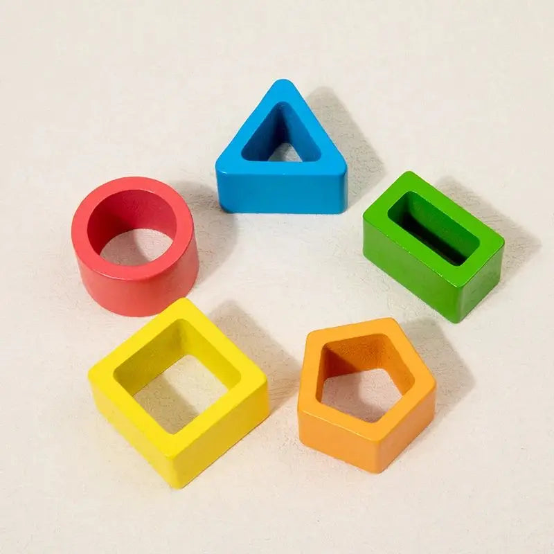Montessori Wooden Stacking Toys - Shape Sorting & Geometric Blocks for Toddlers