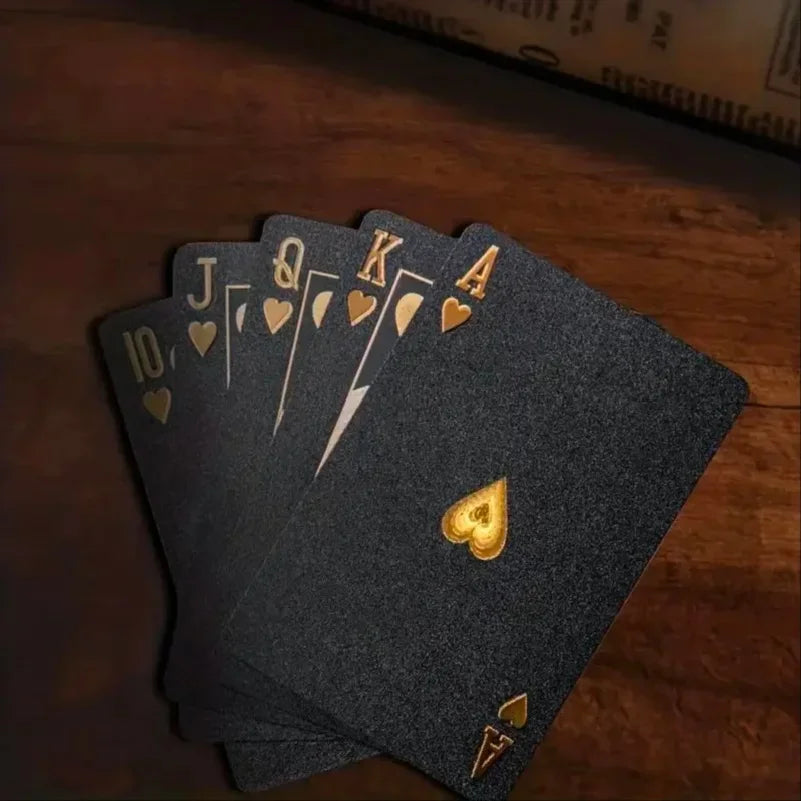 Black Gold Foil Waterproof Poker Cards, Matte Plastic Playing Cards, Table Game Cards for Gift & Collection