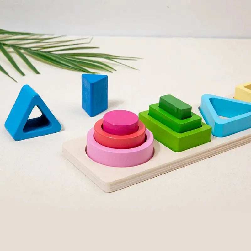 Montessori Wooden Stacking Toys - Shape Sorting & Geometric Blocks for Toddlers