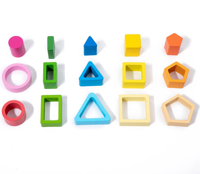 Montessori Wooden Stacking Toys - Shape Sorting & Geometric Blocks for Toddlers