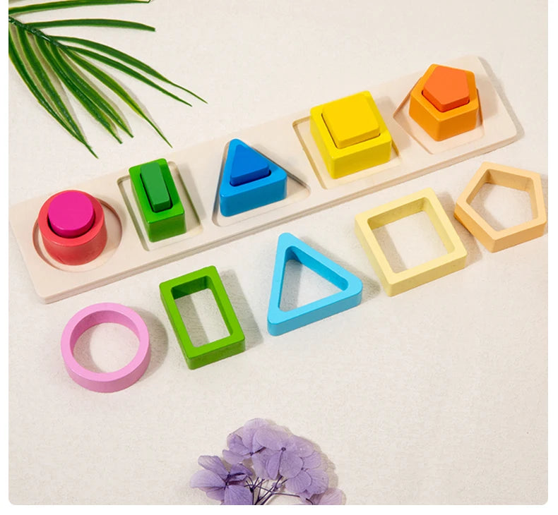 Montessori Wooden Stacking Toys - Shape Sorting & Geometric Blocks for Toddlers