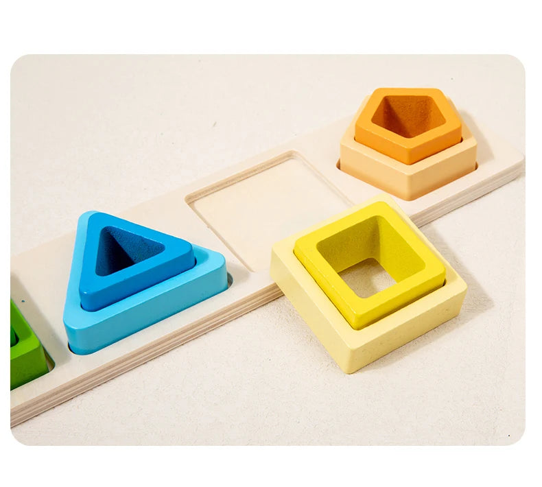 Montessori Wooden Stacking Toys - Shape Sorting & Geometric Blocks for Toddlers