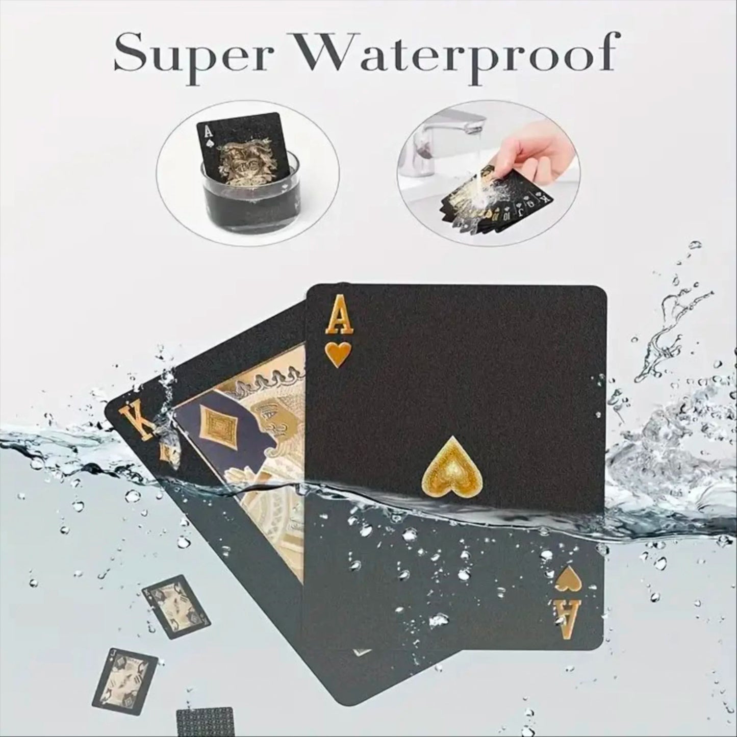 Black Gold Foil Waterproof Poker Cards, Matte Plastic Playing Cards, Table Game Cards for Gift & Collection