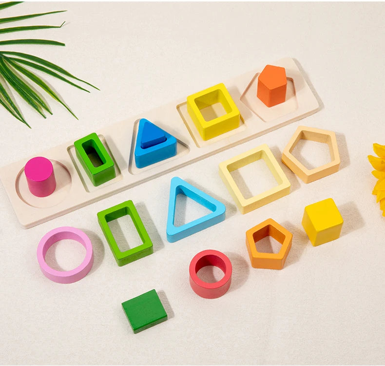 Montessori Wooden Stacking Toys - Shape Sorting & Geometric Blocks for Toddlers