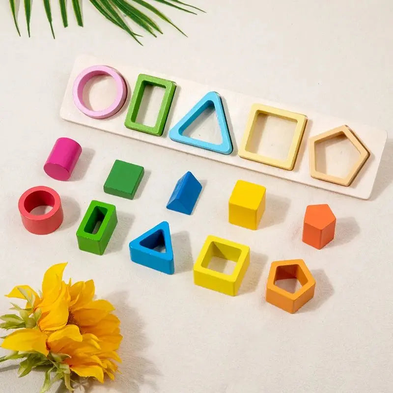 Montessori Wooden Stacking Toys - Shape Sorting & Geometric Blocks for Toddlers