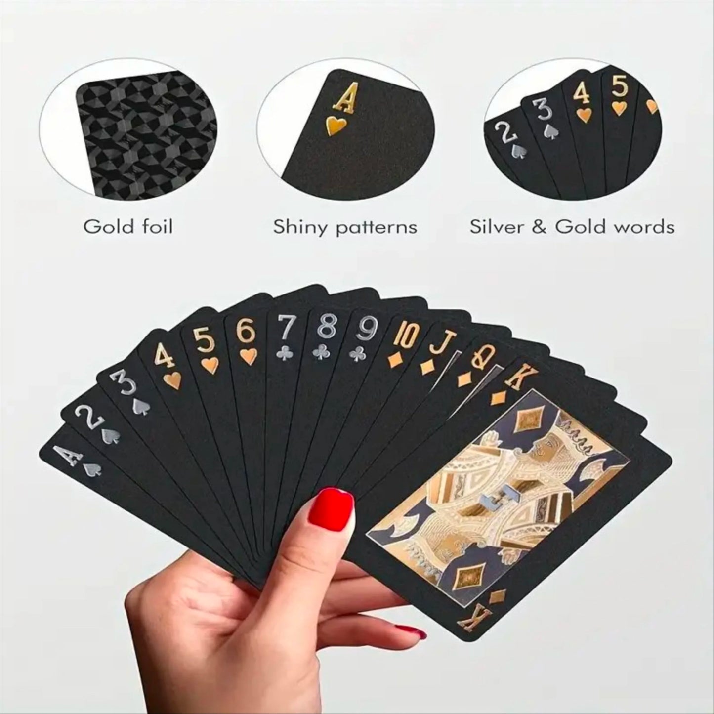 Black Gold Foil Waterproof Poker Cards, Matte Plastic Playing Cards, Table Game Cards for Gift & Collection
