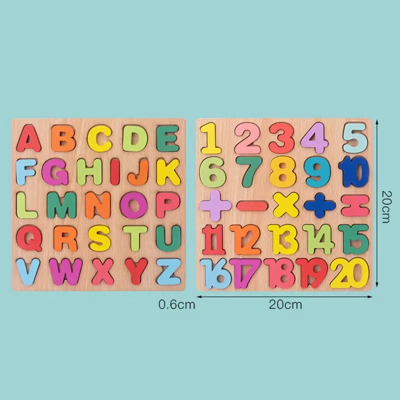 Toddlers Wooden Puzzle Montessori Baby Toys ABC Alphabet Number Shape Matching Board Game Preschool Educational Toy for Kids 2-4