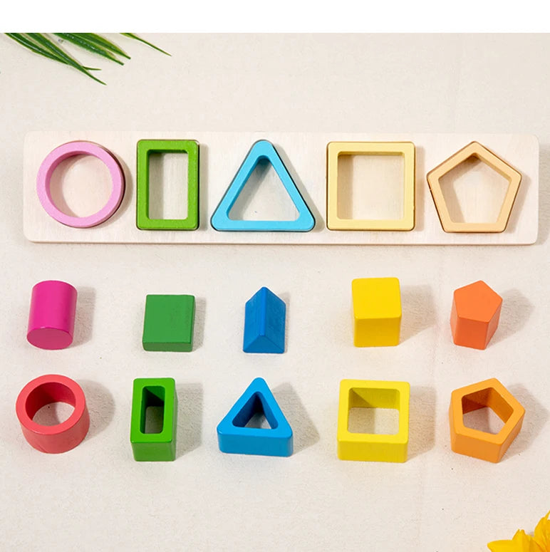 Montessori Wooden Stacking Toys - Shape Sorting & Geometric Blocks for Toddlers