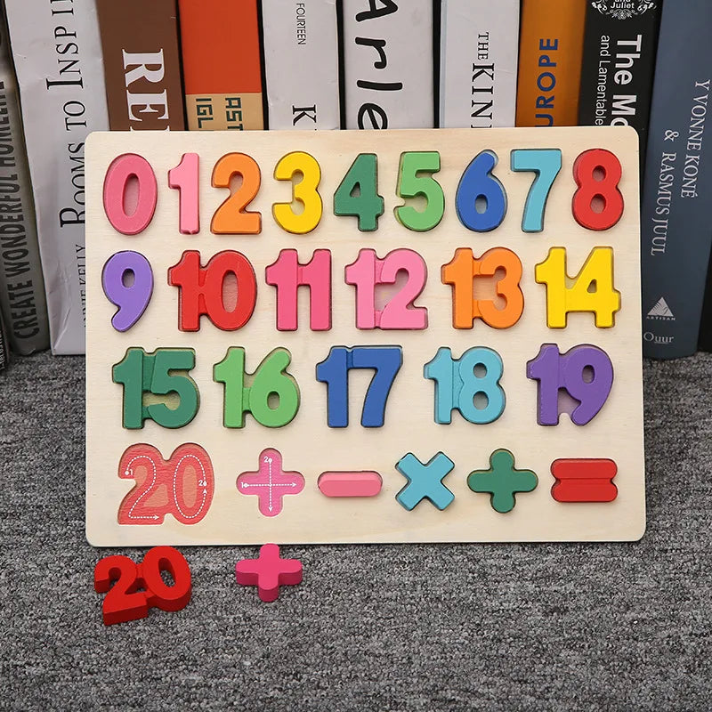 Toddlers Wooden Puzzle Montessori Baby Toys ABC Alphabet Number Shape Matching Board Game Preschool Educational Toy for Kids 2-4