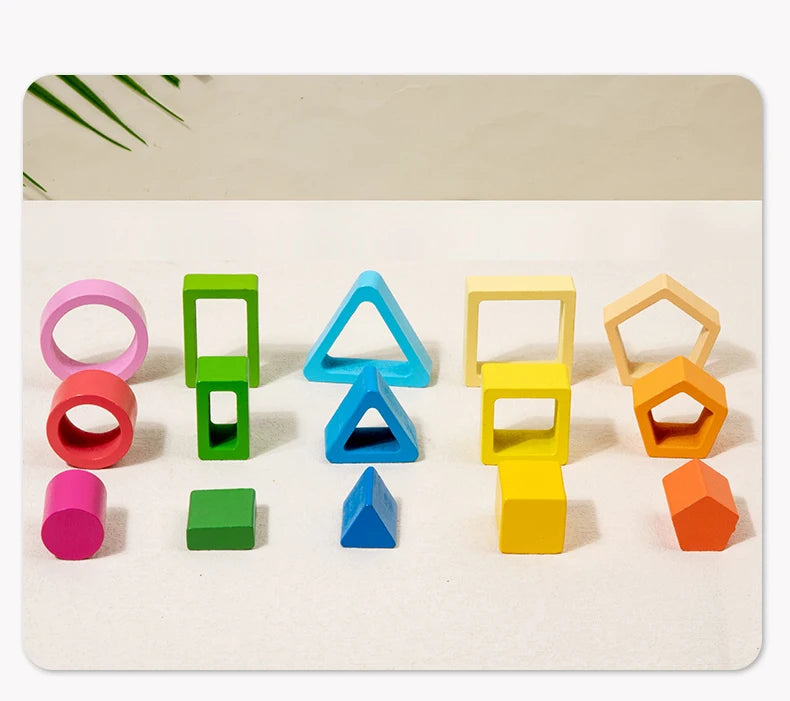 Montessori Wooden Stacking Toys - Shape Sorting & Geometric Blocks for Toddlers