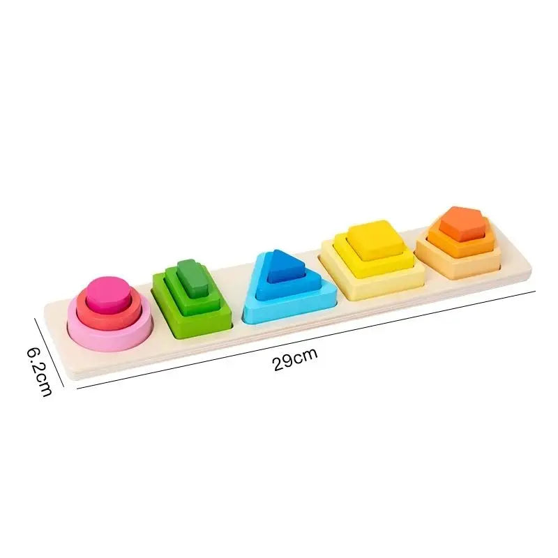 Montessori Wooden Stacking Toys - Shape Sorting & Geometric Blocks for Toddlers