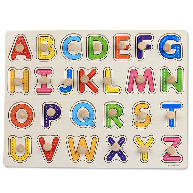 Toddlers Wooden Puzzle Montessori Baby Toys ABC Alphabet Number Shape Matching Board Game Preschool Educational Toy for Kids 2-4