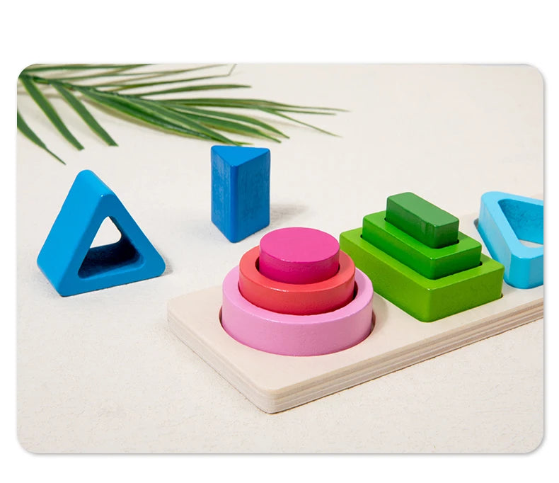 Montessori Wooden Stacking Toys - Shape Sorting & Geometric Blocks for Toddlers